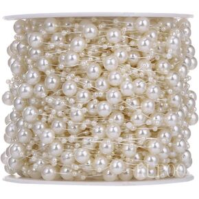 KUPOO 200feet Roll Pearls Beads DIY Party Garland Wedding Centerpieces Bridal Bouquet Crafts Decoration (8+3mm pearls- Ivroy)