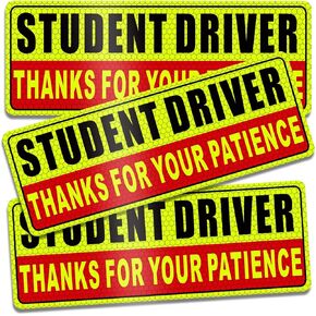 Student Driver Magnet for Car Safety Warning Please Be Patient New Driver Sticker Reusable Movable Reflective Magnetic Black & Red for Car Bumper 3 Pcs