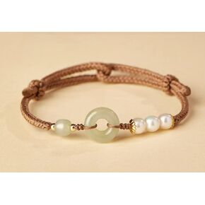 and Tian Jade Peace Buckle Bracelet Knitted String Pearl Peace Good Luck Pearl Boudoir Bracelet Birthday Resizable Hand Braid Rope Thread Protection Bracelet for Gemstone Jewelry for s