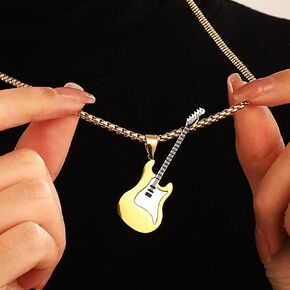 Titanium Steel Guitar Necklace, Punk Hip-hop Creative Design, Electric Guitar Sweater Chain, Instrument Necklace Pendant, Street Music as a Gift for Enthusiasts