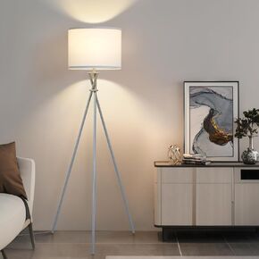 Tripod Floor Lamp, 61" Tall Floor Lamps, Standing Lamp with Rotary Switch, Modern Floor Lamp Simple Design with White Shade, Black Floor Lamps for Living Room, Bedroom, Office, Without Bulb