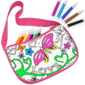Ambesi Coloring Handbag for Girls, Color Your Own Bag, Arts and Crafts Party Graffiti Bag with 12 Color Pens, Art Activities & DIY Craft Gift for Ages 4 5 6 7 8