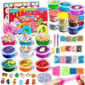 Slime Advent Calendar 2024 Kids, 24 Days of Christmas Countdown Jumbo Crystal Butter Glitter Slime DIY Making Kit with Slime Charms Accessories Toy for Girls Boys Xmas Birthday Gift Slime Party Favors