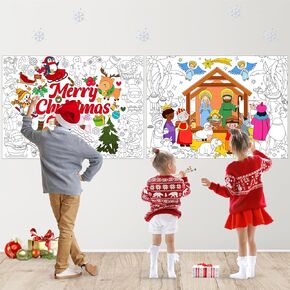 2 حزمة ملصق تلوين عيد الميلاد العملاق، ملصق تلوين كبير للميلاد للأطفال، صفحات تلوين كبيرة الحجم لعيد الميلاد، حرفية للفصل المنزلي ونشاط عيد الميلاد للأطفال، هدايا تلوين مسيحية للحفلات