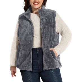 RITERA Women's Plus Size Fleece Vests Stand Collar Sleeveless Jackets Zip Up Fall Winter Outerwear with Pockets XL-5XL