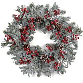 Artificial Christmas Wreath 20 Inch Christmas Wreaths for Front Door Winter Wreath with Red Holly Berries Pine Cones for Front Doors Xmas Winter Holiday Indoor and Outdoor