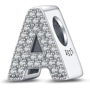 Initial Letter A-Z 925 Sterling Silver Charms Dangles for Bracelets and Necklace Jewelry Gift for Women Family and Friends