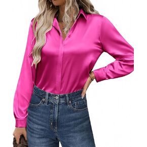Zeagoo Satin Blouses for Women Casual Long Sleeve Button Down Silk Shirts Dressy Business Work Tunic Top
