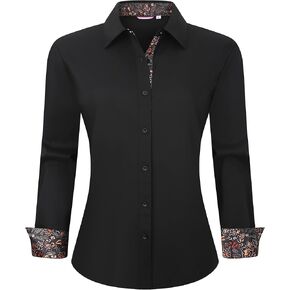 Esabel.C Womens Dress Shirts Cotton Long Sleeve Regular Fit Stretch Button Down Blouse