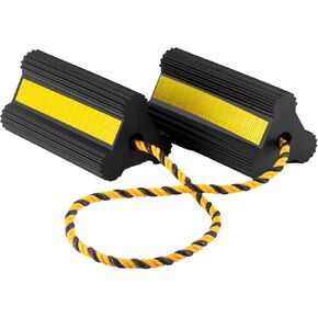 Heavy Duty Rubber Wheel Chocks - Tires Block Stopper for Trailer Travel Trailers RV Aircraft Car Camper Truck, Non Slip Tire Chocks with Nylon Rope Yellow Reflective Tape (1 Pair)