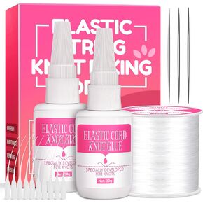 Bracelet String Glue to Keep Elastic String Stay Perfectly Tied for Clay Beads, Jewelry Glue with 0.8mm Elastic String for Bracelets, Jewelry Making Supplies (30g*2).