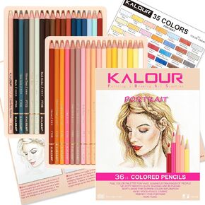 KALOUR PDAS 36 Skin Tones Colored Pencils Portrait Set Oil Based Pre-sharpened Drawing Pencils for Beginner Adult Artist Coloring Book Drawing Sketching Art Project, With Light Fast Ratings