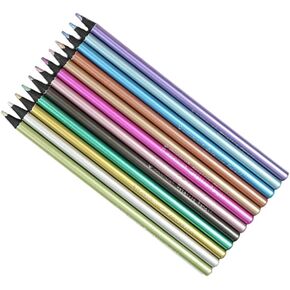 12 Pack Metallic Colouring Pencils Colour Therapy Metallic Pencils Black Wooden Colour Drawing Pencils for Adult Kids Beginner Artist Painting