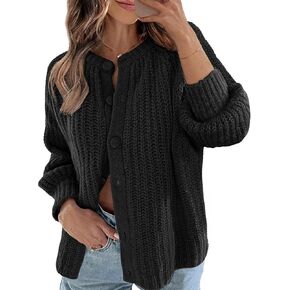 MEROKEETY Women's 2024 Long Sleeve Cardigan Sweater Crew Neck Button Ribbed Open Front Knit Outerwear