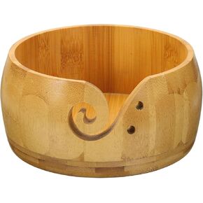 PATIKIL Wooden Yarn Bowls for Crocheting Bamboo Yarn Knitting Bowl Yarn Storage Bowls Yarn Holder Dispenser for Crocheting and Knitting, 6.7", Brown