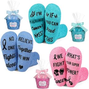 Foaincore 3 Set Breast Cancer Survivor Gifts Idea Funny Fuzzy Cancer Socks Breast Cancer Care Gifts for Women Chemo Patients