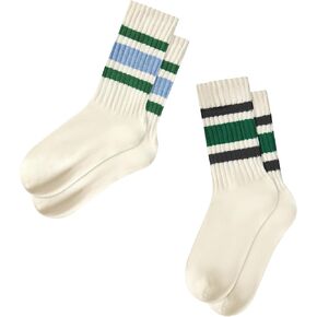 Zando Socks for Women Striped Retro Crew Socks for Women Vintage Calf Socks Sporty Calf Socks Casual Cotton Womens Socks