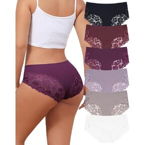 LEVAO Cheeky Underwear for Women Lace Seamless Bikini Panties Ladies Soft No Show Hipster 6 Pack S-XXL