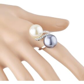 925 Sterling Silver Fashion Creative Two Tone Pearl Pure Natural Black Pearl White Pearl Unique Eternal Promise Ring Engagement Party Ring Jewelry-Making-Patterns