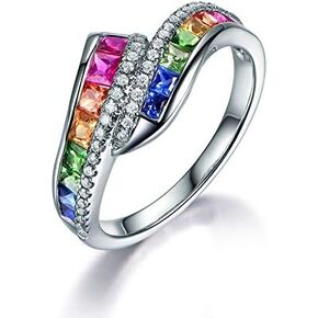925 Sterling Silver Fashion Natural Jade Sapphire Ruby Multi Gemstone Shiny Ring Rainbow Gem CZ Eternal Engagement Wedding Ring Color Diamond Water Drop Zircon Ring Jewelry-Making-Patterns 6