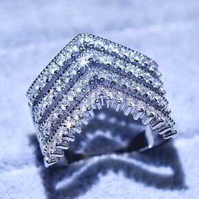 925 Sterling Silver Three Layer V-Shaped Full Diamond AAA Zircon Engagement Cubic Zirconia Ring CZ Diamond Eternal Engagement Women's Wedding Ring Jewelry-Making-Patterns