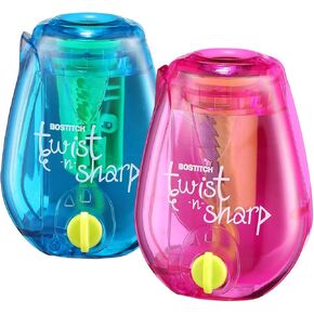 Bostitch Twist-n-Sharp Pencil Sharpener, 2-Pack, For Kids & Colored Pencils, Assorted Colors (PS1-ADJ-2PK)