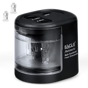 Eagle Electric Pencil Sharpener, Battery or USB Operated, Dual Holes, Dual Blades, fit for Pencils of Size 6-8mm and 9-12mm (Black)