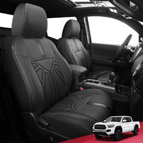 FREESOO Tacoma Seat Covers Custom Fit for Toyota Tacoma 2016-2023, Faux Leather Full Set Pickup Truck Seat Covers Double Crew Cab, SR, SR5, TRD Sport, TRD PRO, TRD Off-Road BlackGrey