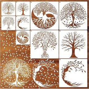 استنسل شجرة للرسم على الخشب، استنسل شجرة الحياة للحرف اليدوية، استنسل رسم فني لحرق الخشب قابل لإعادة الاستخدام وأنماط لورق الأثاث المصنوع من القماش والكعك الجداري