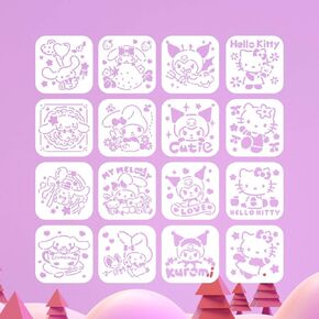16 Pcs Drawing Stencil kit, Reusble Plastic Stencil for Painting, Paint Stencils with Kawaii Anime Shapes (5 * 5 in)