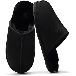 Project Cloud Mens House Slippers 100% Genuine Sheepskin Upper - Memory Foam Mens Scuff Slippers with Dyed Sheep Fur Slippers for Men - Non-Slip Fluffy Slippers & Fall Slippers (Colin)