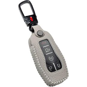 for Ford Key Fob Cover Keychain Leather Car Smart Key Case Protector Holder Compatible with Explorer Mustang Fusion F150 Edge Lincoln MKZ MKC Nautilus (Black)