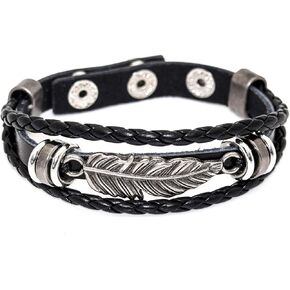 Punk Alloy Buckle Bracelet Feather Leather Bracelet