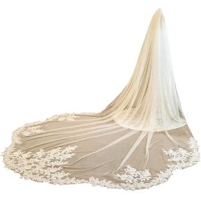 Petal Shape Royal Length Lace Wedding Bridal Veil With Metal Comb