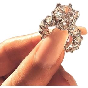 Fashion 925 Sterling Silver CZ Ring, Wedding Band Cubic Zirconia Half Eternity Stackable Engagement Ring, Dainty Cut Halo Solitaire Engagement Imitation Diamond Ring Jewelry-Making-Patterns 10