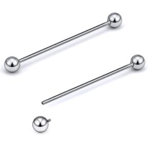 16G-2G ASTM F136 Titanium Internally Threaded Nipple Tongue Rings Piercing Jewelry Straight Industrial Earring Barbell G23 Titanium Nipple Tongue Bars Piercing Jewelry for Women Men 12MM-40MM