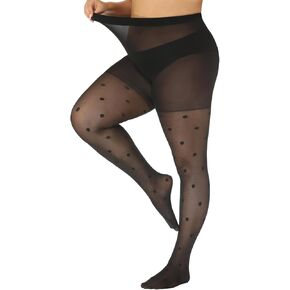 Yilanmy Plus Size Patterned Tights 40D Sheer Pantyhose High Waist Black Polka Dot Tights Halloween Tights for Women