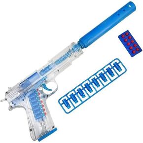 ArtCreativity Glowing Toy Pistol with Ejecting Shells - 8.75" - Realistic Soft Bullet Pistol with Silencer, 10 Soft Bullets, Shells & Safety Glasses - Toy Shell Ejecting Gun with Functional Magazine