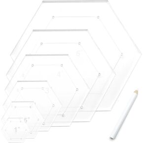 7 Pieces Hexagon Quilting Template with Tailors Chalk Pencil,Acrylic Quilting Rulers Templates with 1/4 Seam Allowance for DIY Sewing Crafts Including 1 Inch,1.5 Inch,2 Inch,3 Inch,4 Inch,5 Inch
