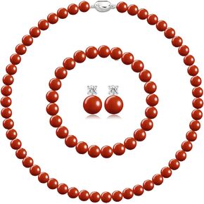 Pearl Necklaces for Women,8mm Pearl Necklace and Earring Bracelet Jewelry Set for Women Men Wedding Birthday Valentine Christmas Day Gifts