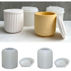 Round Stripe with Cover Bottle Silicone Molds DIY Cement Plaster Storage Jar Pottery Mould Concrete Art Making Supplies Decor(3.14inch,White)