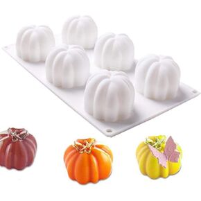 Halloween Pumpkin Silicone Molds for Mousse Cake, 3D Baking Dessert Molds for Chocolate, Pudding, Jelly, Cheesecake, Pastry (6-Cavity)