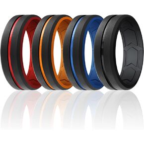 خاتم زفاف من مطاط السيليكون للرجال من ROQ، مقاس مريح، خاتم زفاف للرجال، تهوية معززة، أخاديد على شكل سهم داخلي مزدوج الحواف، عرض 8 مم وسمك 2 مم، عبوات متعددة، ألوان متعددة in Kuwait