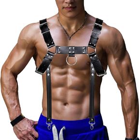 Mens Leather Body Harness Jockstrap PU Suspenders Shoulder Belt Strap Adjustable Buckle Cosplay Chest Garter Belt