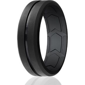 ROQ Silicone Rubber Wedding Ring for Men, Comfort Fit, Men's Wedding Band, Enhanced Breathability, Beveled Edge Duo Inner Arrow Shape Grooves, 8mm Wide 2mm Thick, Multi Packs, Multi Colors