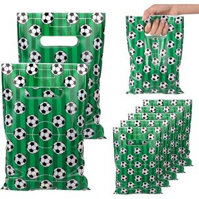 PEUTIER 50pcs Soccer Gift Bags, Plastic Soccer Party Bags Soccer Snack Candy Goody Goodie Treat Present Bags Soccer Party Favor Bags for Team Kids Teens Games Sports Events Supplies (Green)