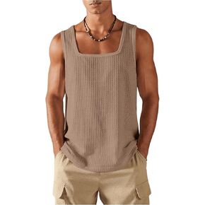 Verdusa Men's Sleeveless Square Neck Waffle Knit Tank Tops Undershirt
