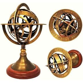 5" Nautical Brass Armillary Sphere World Globe Rosewood Base Table Decor Gift Rustic Vintage Home Decor Gifts
