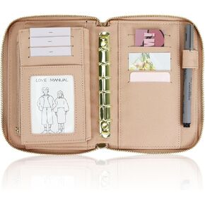 A7 Leather Budget Binder Cash Envelopes System Wallet Budget Planner PU Leather Cover Notebook with Zipper 6 Rings Refillable Money Wallet Organizer for Cash Budgeting and Saving (Only Binder - Skin Color)