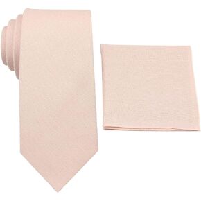 Mens Solid Linen Tie and Pocket Square Set - Slim - Regular - Extra Long Necktie